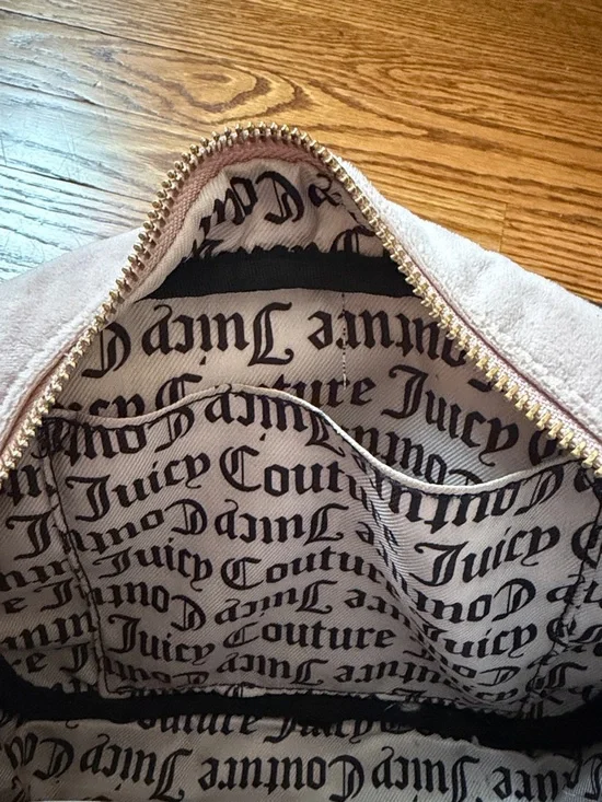 Juicy Couture Pink Suede Crossbody with Dark Brown Trim and Embroidered Crest - Picture 9 of 10